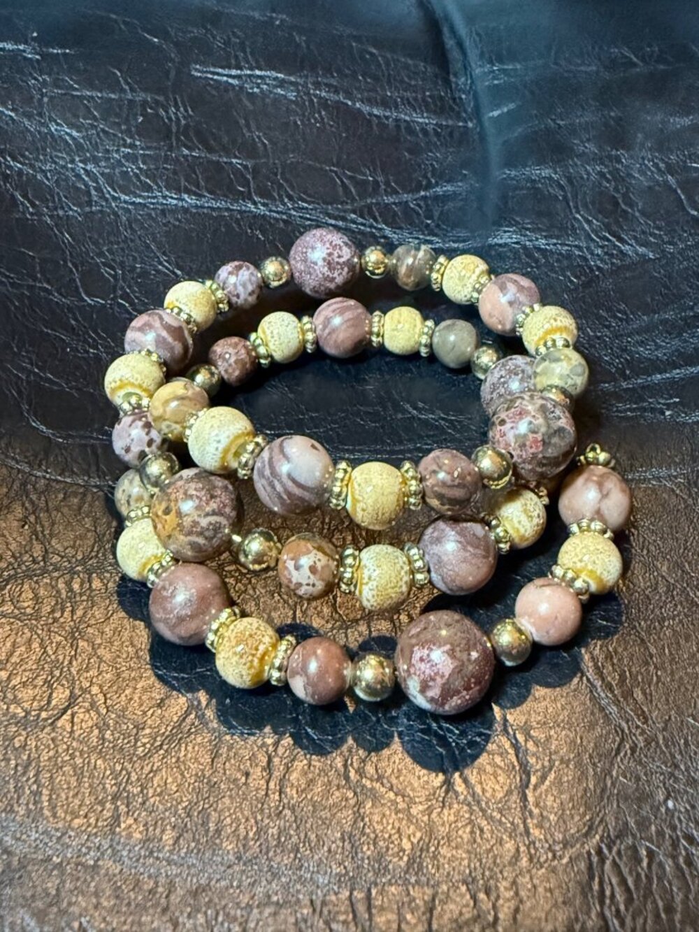 New Natural Stone & Gold Accent Handmade Wrap Bracelet